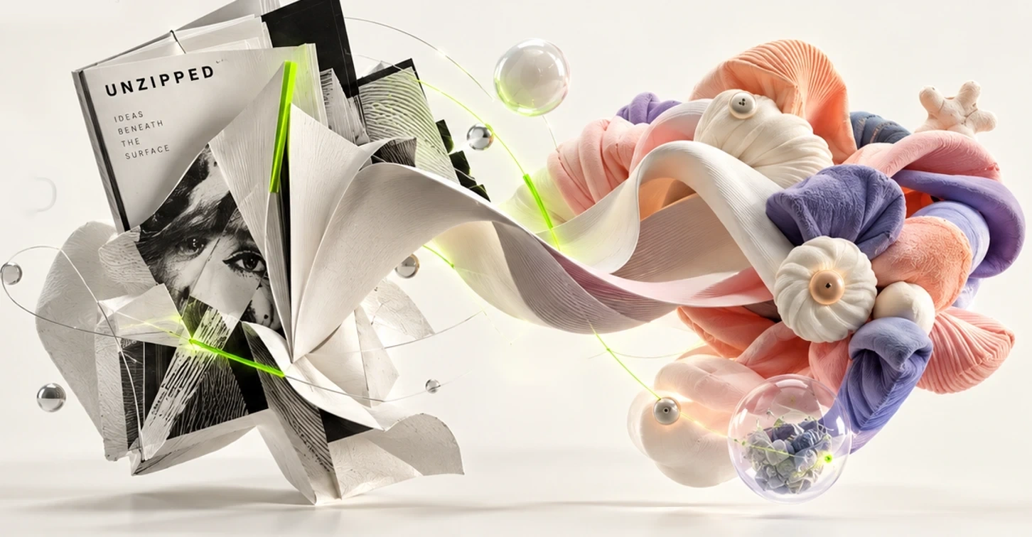 Monochrome editorial folds and paper-inspired sculpture